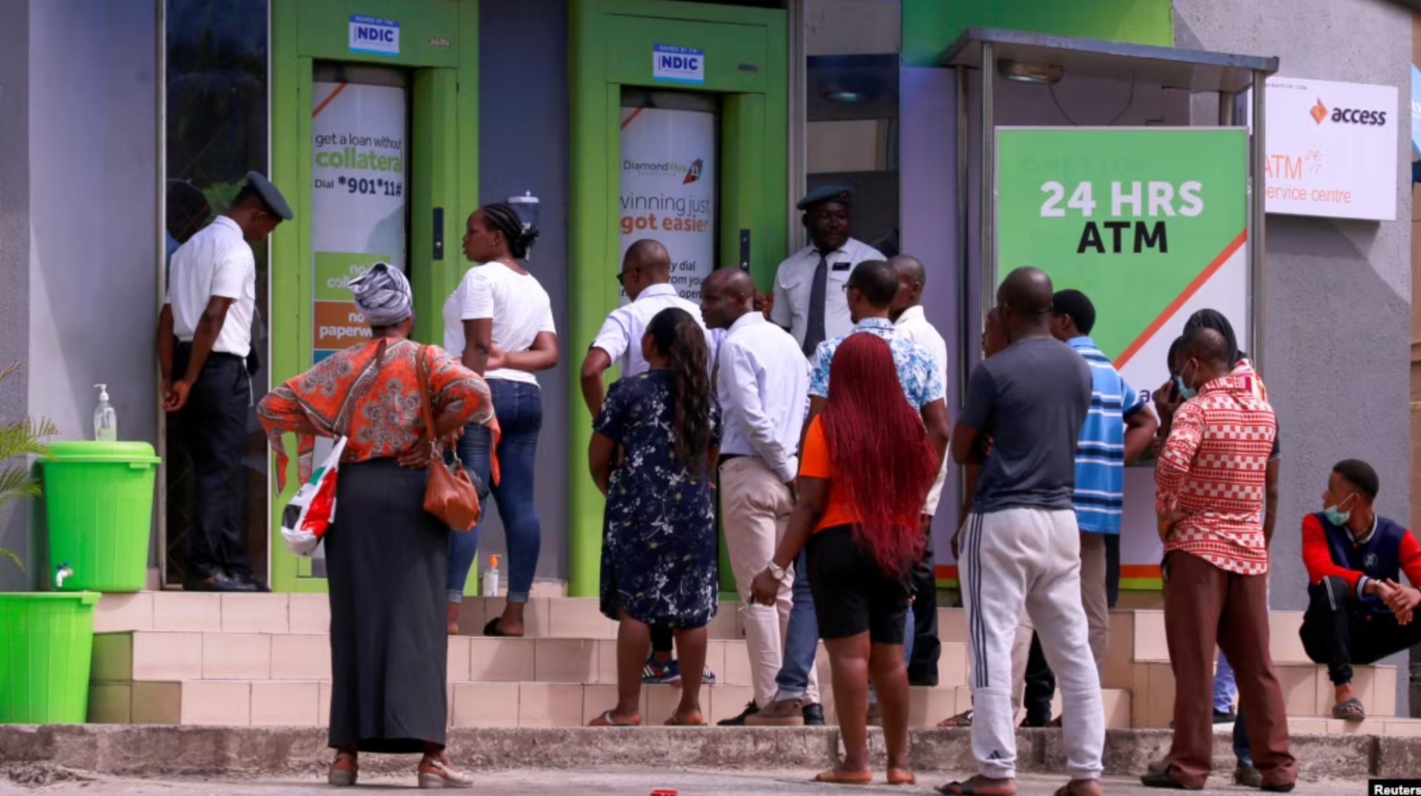 People waiting in bank lines